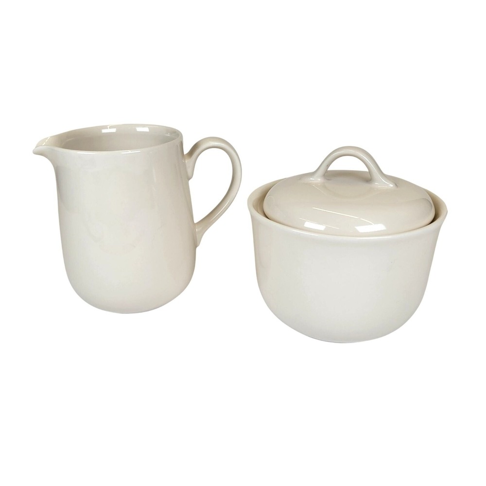 Corning Vintage Creamer & Sugar Bowl‎ Set Off-White Ceramic Farmhouse Neutral